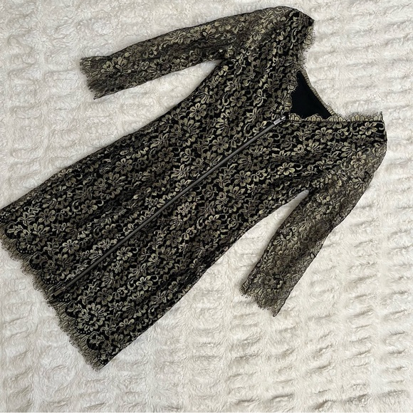 Diane Von Furstenberg Zarita Gold and Black Lace 3/4 Sleeve Dress - Picture 4 of 16
